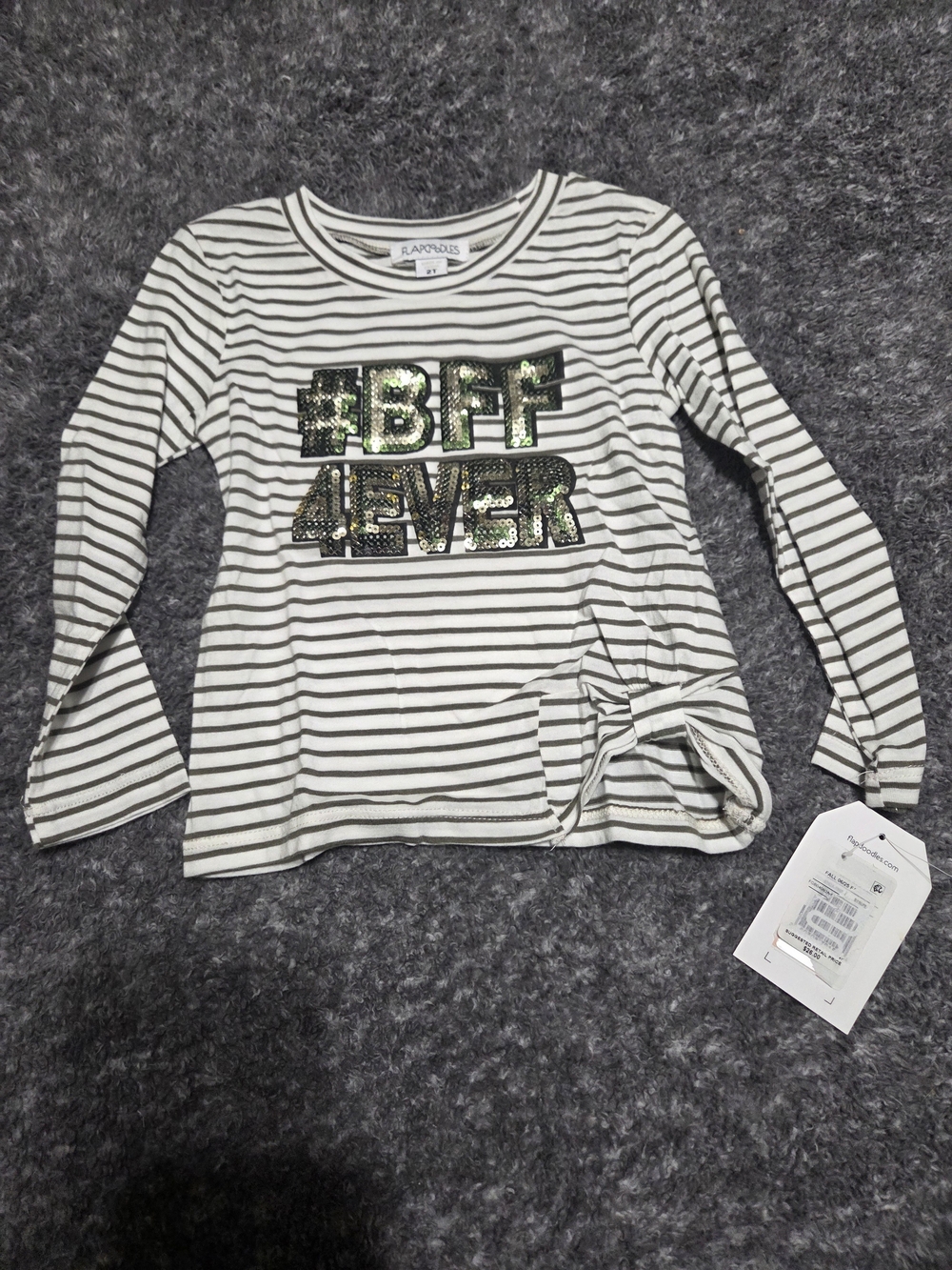 Flapdoodles Striped Long-Sleeve 'BFF 4EVER' Sequin Tee - Cream & Black